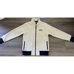 Patagonia Woolyester Fleece Zip Up Jacket Oatmeal Navy Size XS